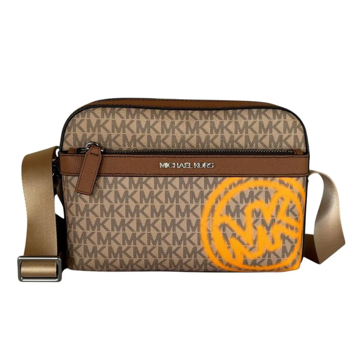 Michael Kors Cooper Utility Crossbody Flight Bag MK Brown/pop Orange