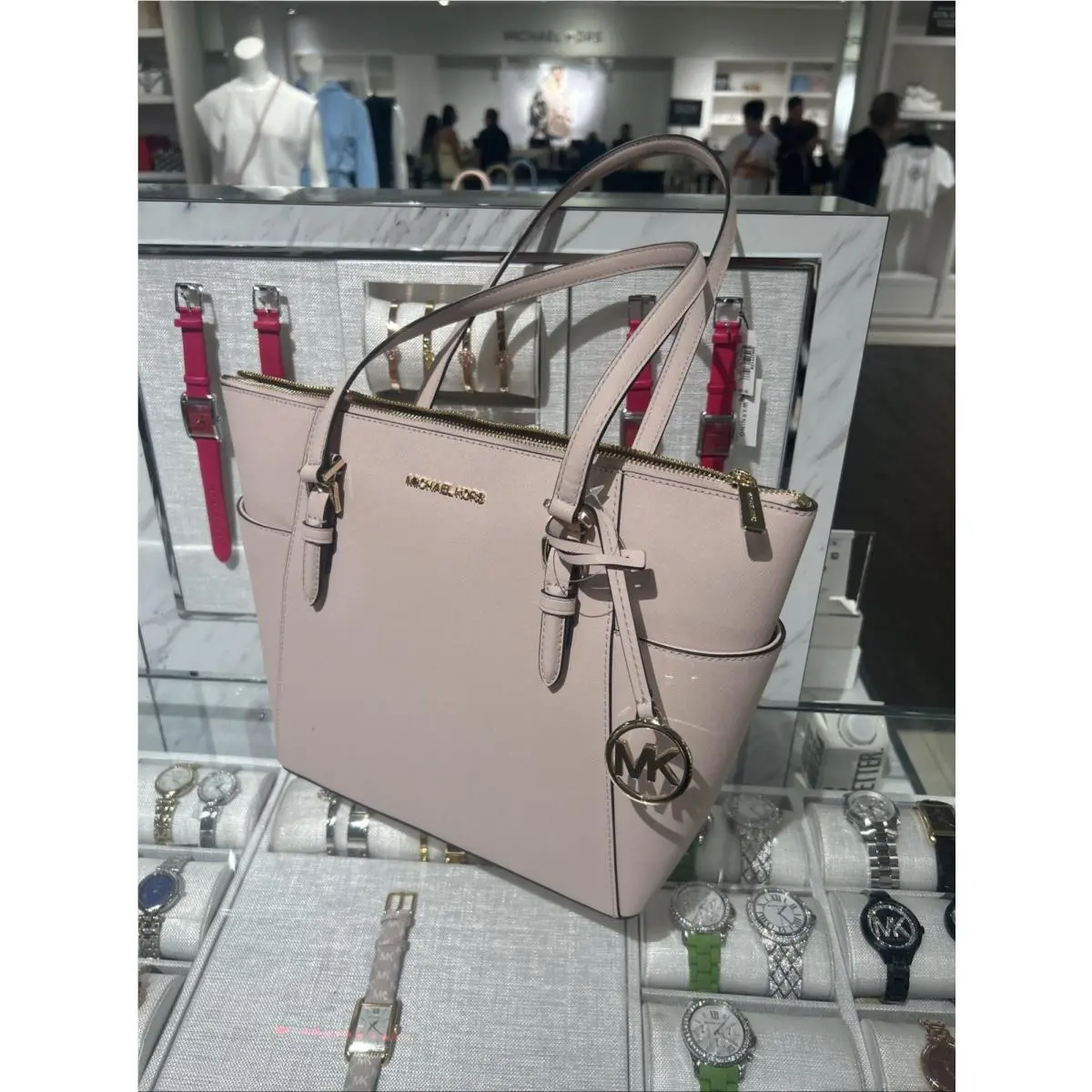 Michael Kors Charlotte Shoulder Bag Handbag Large Purse Leather Powder Blush MK