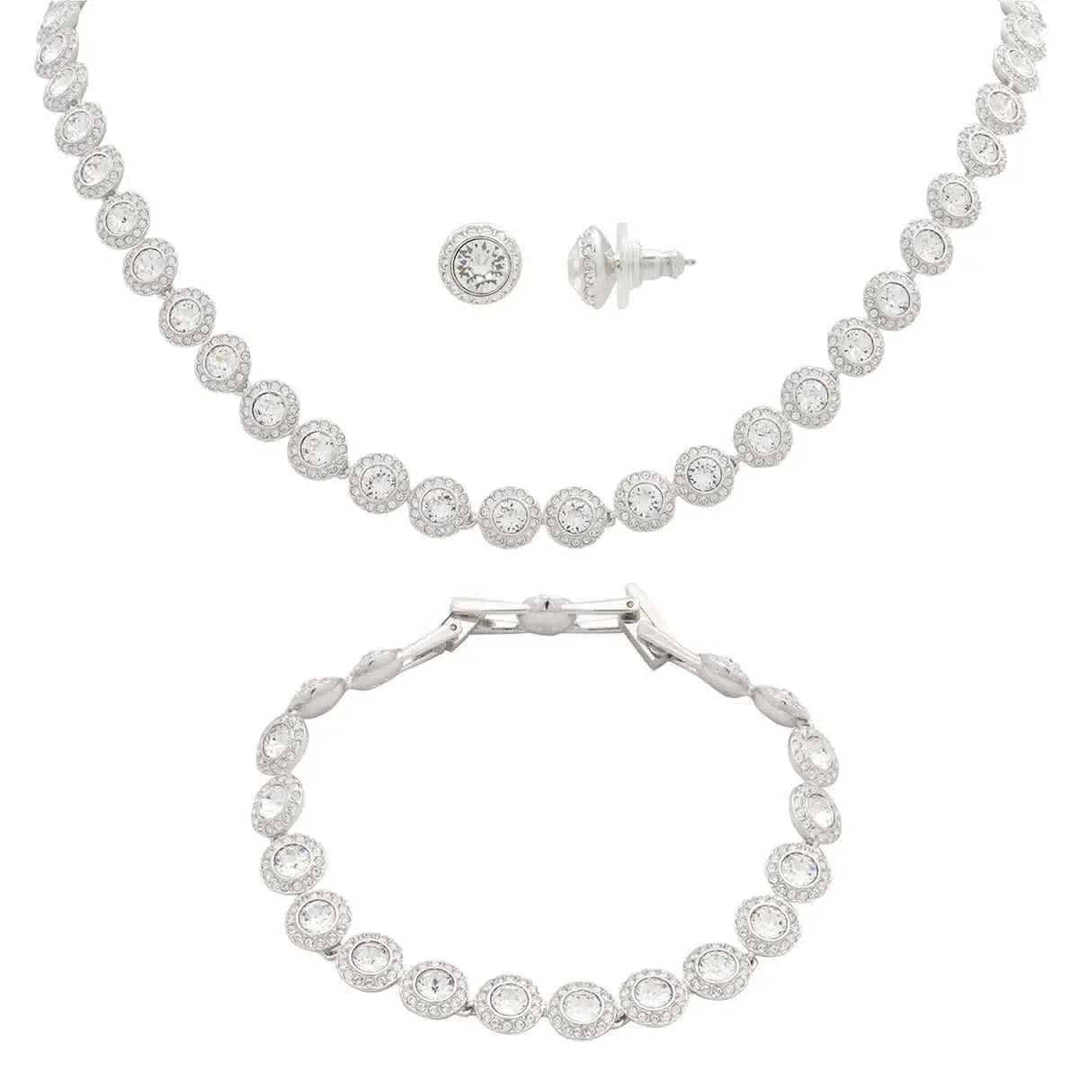 Ladies Angelic White Rhodium Plated Round Cut Set by Swarovski