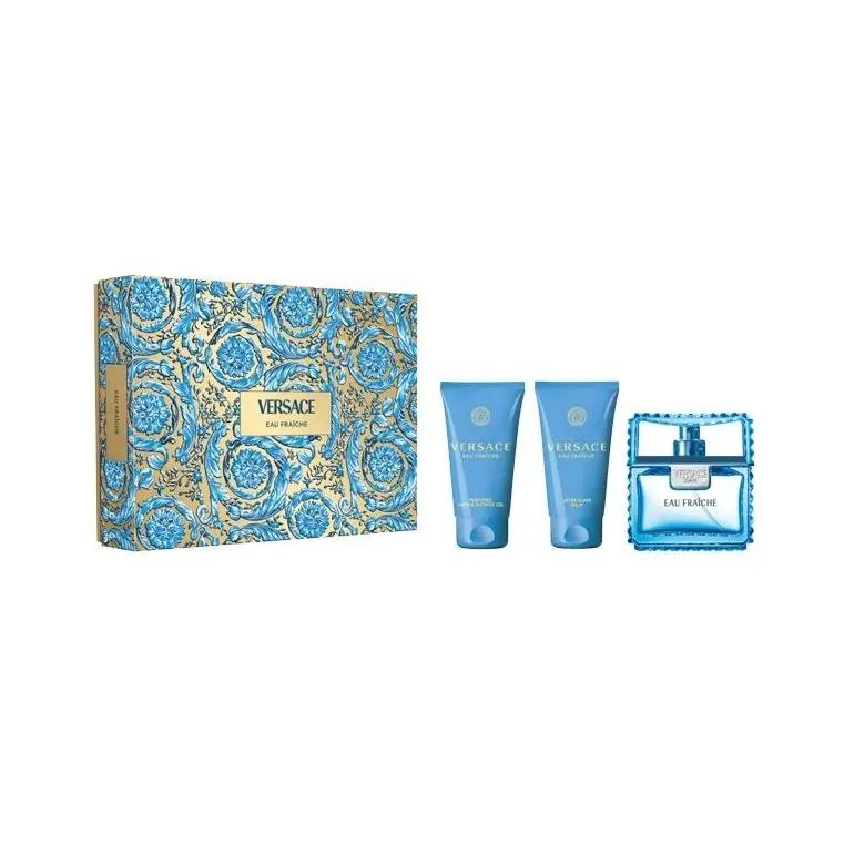 Versace Man Eau Fraiche 3 Piece Gift Set 1.7 oz Edt+ 1.7 Aftershave+ 1.7 Gel
