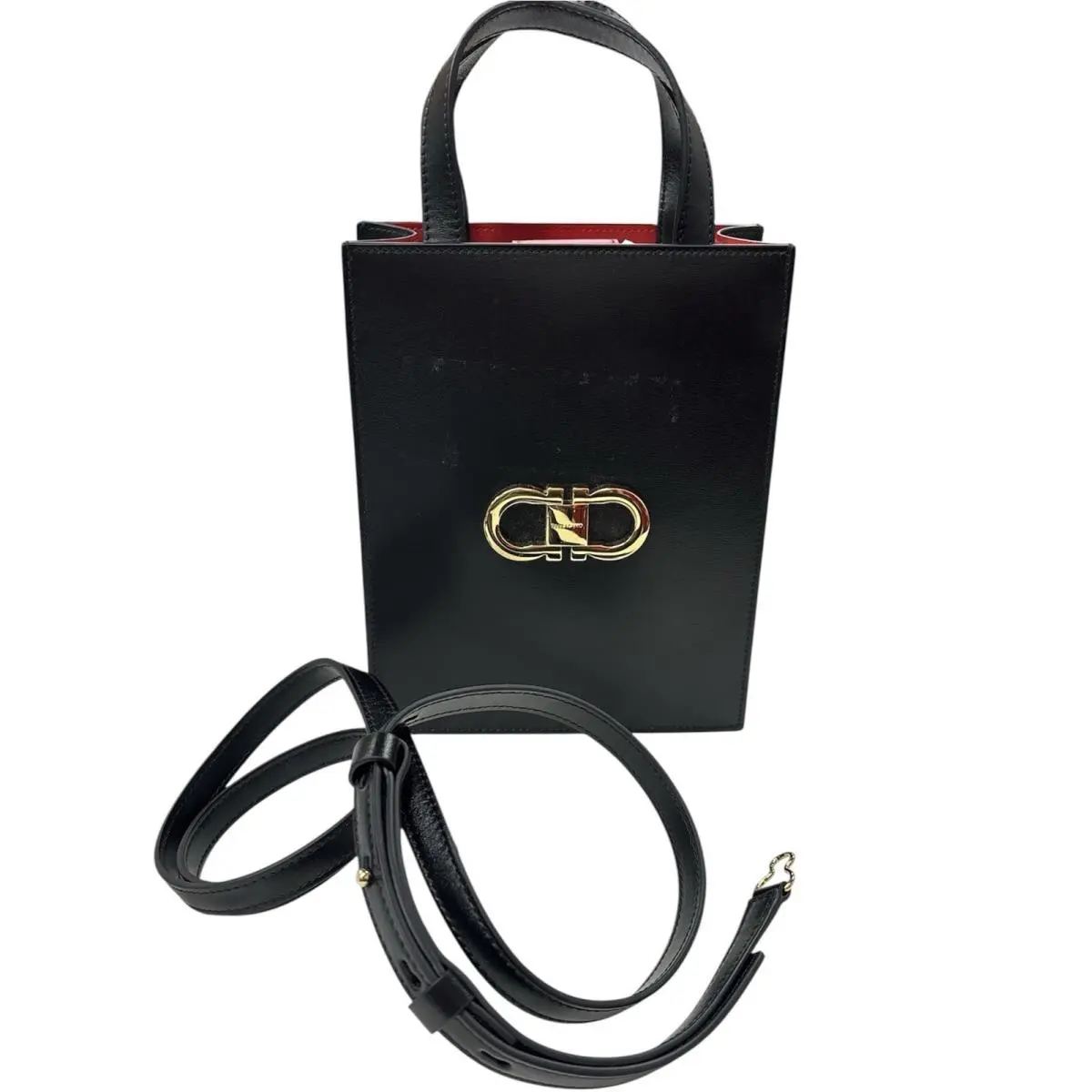 Salvatore Ferragamo G Flat Shoulder Bag Black w. Flame Red Int. G.flat NS 771687