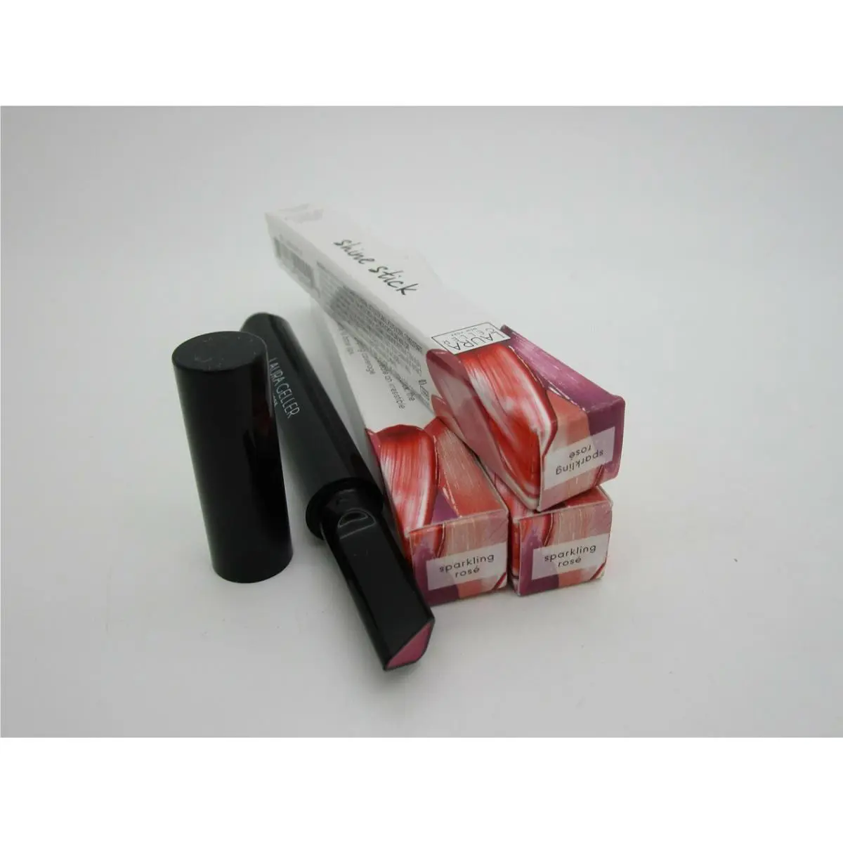 Laura Geller Shine Stick Triple Benefit Lip Color Sparkling Rose - Lot of 3