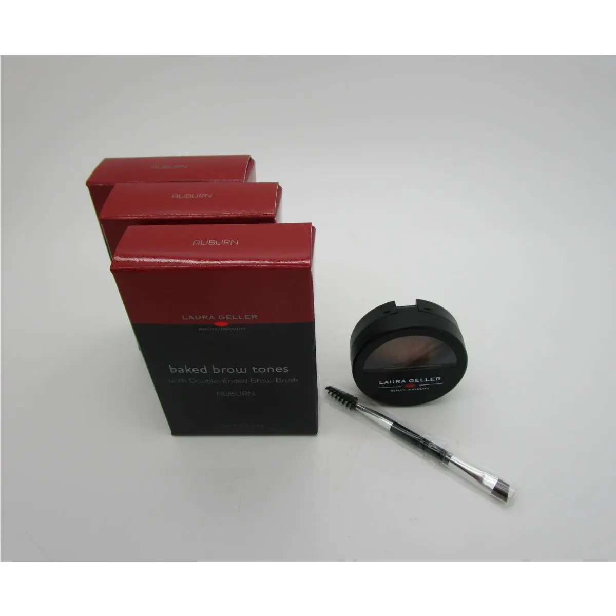 Laura Geller Baked Brow Tones - Auburn w Brush - Lot of 3