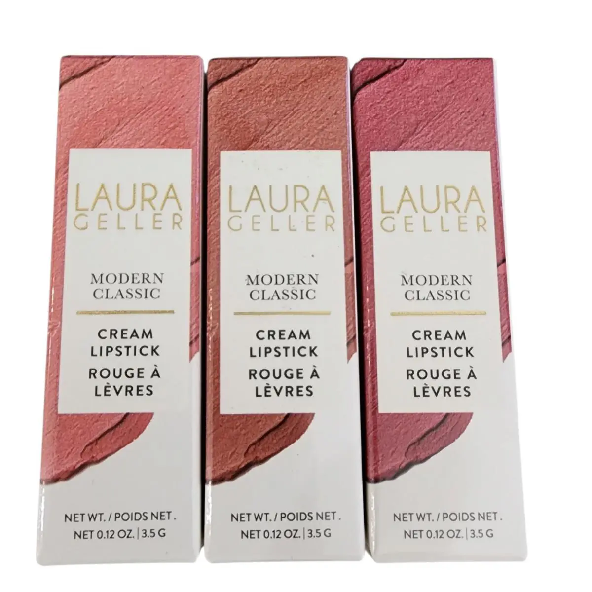 Laura Geller Modern Classic Cream Lipstick Novel Neutral Pink Passion Real Rosy