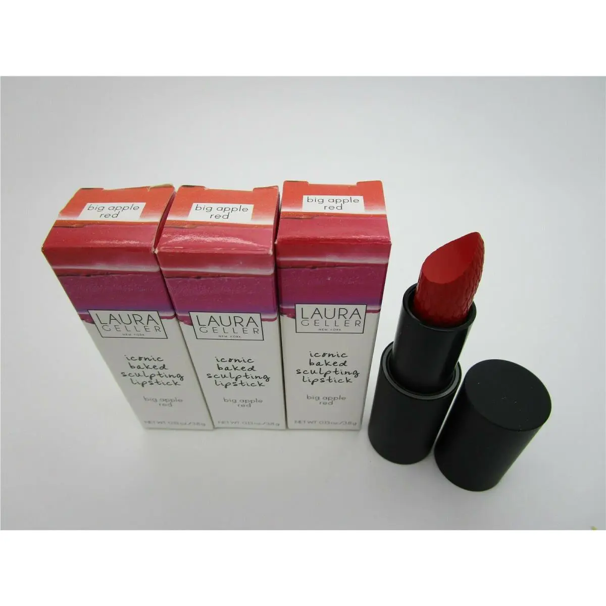 Laura Geller Iconic Baked Sculpting Lipstick Big Apple Red- Lot of 3