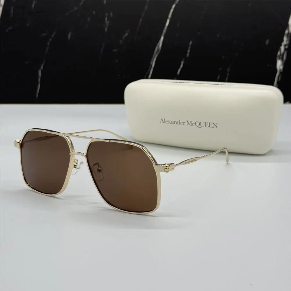 AM0372S 002 Alexander Mcqueen Gold Pilot Unisex Sunglasses