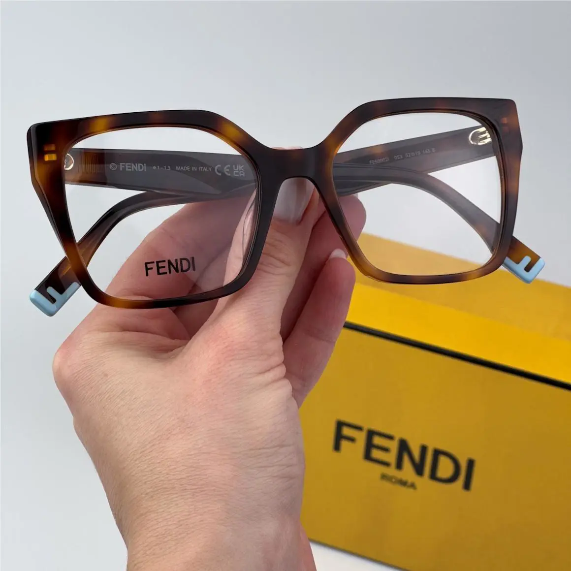 Fendi Women Eyeglasses Shiny Havana Demo Geometric FE50002I Way 053