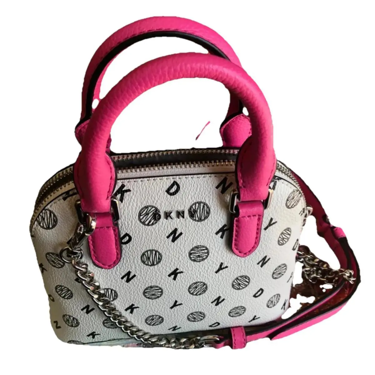 Dkny Stefani Logo Mini Dome Handbag Crossbody White Pink