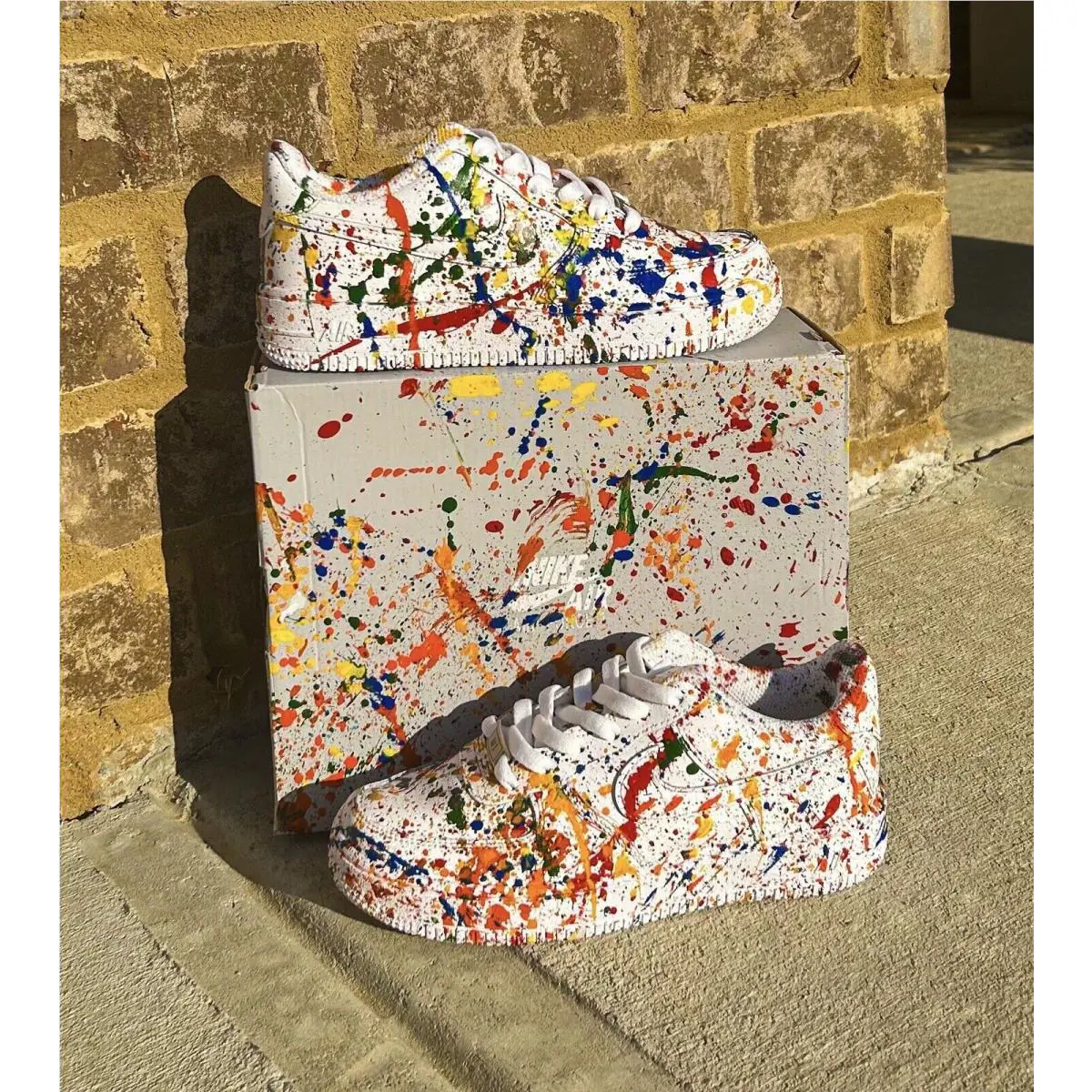Nike Air Force 1 Custom White Shoes Multi Color Splatter Red Green Blue Mens Womens