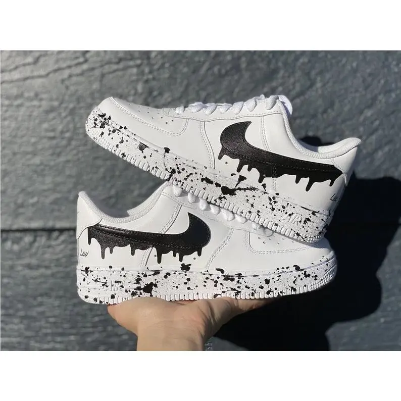 Nike Air Force 1 Custom Low Drip Splatter White Black Shoes Retro Mens Womens Kids