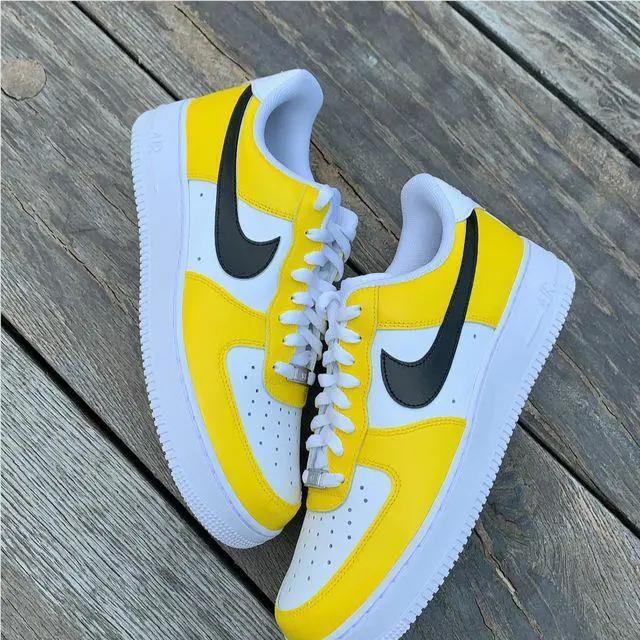 Nike Air Force 1 Custom Low Black Yellow White Casual Shoes Mens Womens Kids Sneakers