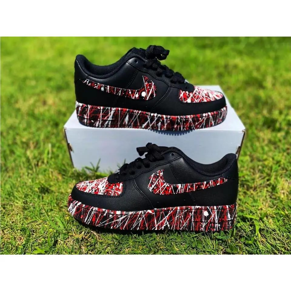 Nike Air Force 1 Splatter Red White Custom Black Shoes Sneakers Kicks Mens Womens