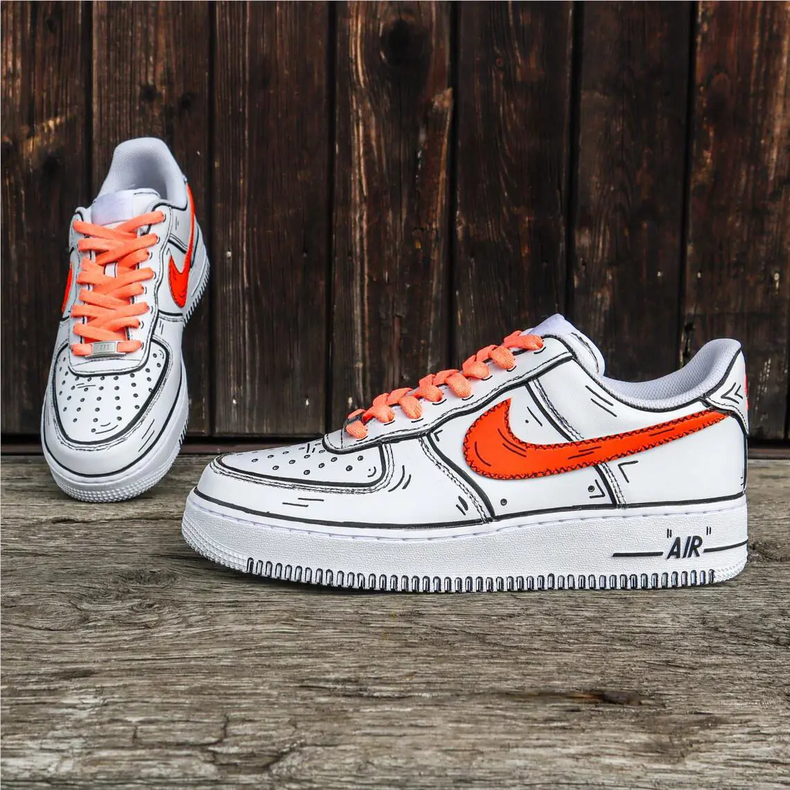 Nike shoes - Nike Air Force 1 - Air Force - DD8959-100 - White, Two Tone: Cartoon Orange Laces Design 5