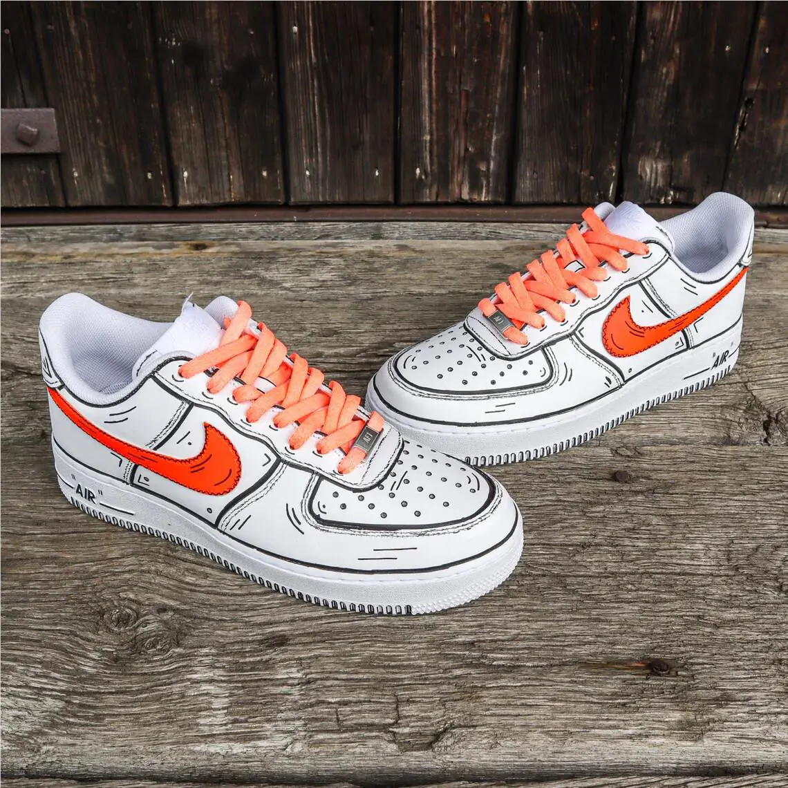 Nike shoes - Nike Air Force 1 - Air Force - DD8959-100 - White, Two Tone: Cartoon Orange Laces Design 12