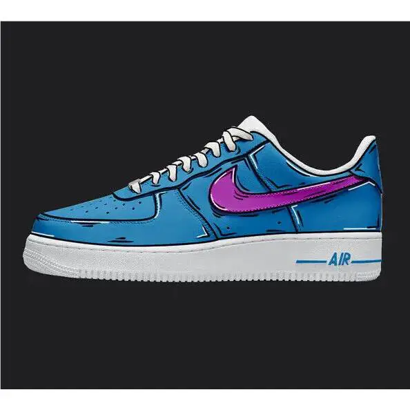 Nike Air Force 1 Custom White Shoes Blue Neon Purple Cartoon Mens Womens Kids