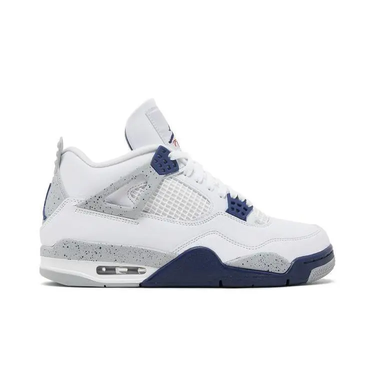 Men`s Nike Air Jordan Retro 4 `midnight Navy` DH6927 140 - White/Midnight Navy/Light Smoke Grey/Fire Red