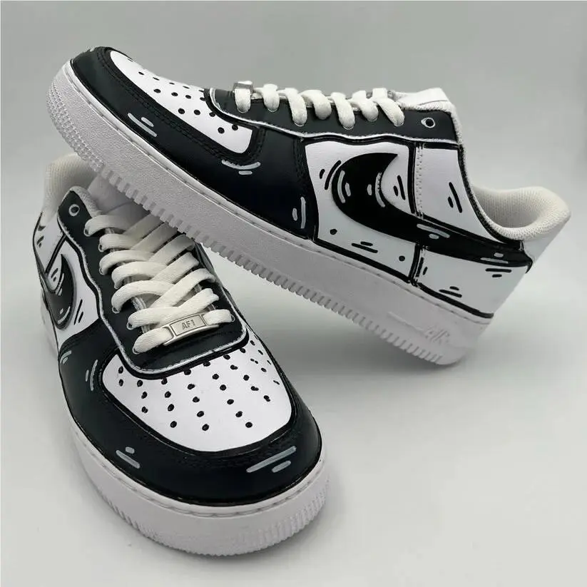 Nike Air Force 1 Custom Shoes Antracite Black Cartoon Graffiti Retro Urban Street Art
