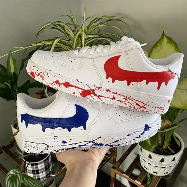Nike shoes - Nike Air Force 1 - Air Force - DD8959-100 - White, Two Tone: Red and Blue Drip Splatter White Shoes 3