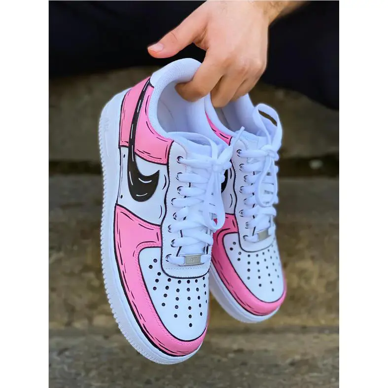 Nike shoes - Nike Air Force 1 - Air Force - DD8959-100 - White, Two Tone: Cartoon Pink Shoes White Black Outline 4