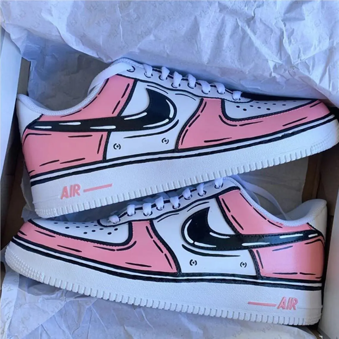 Nike shoes - Nike Air Force 1 - Air Force - DD8959-100 - White, Two Tone: Cartoon Pink Shoes White Black Outline 11