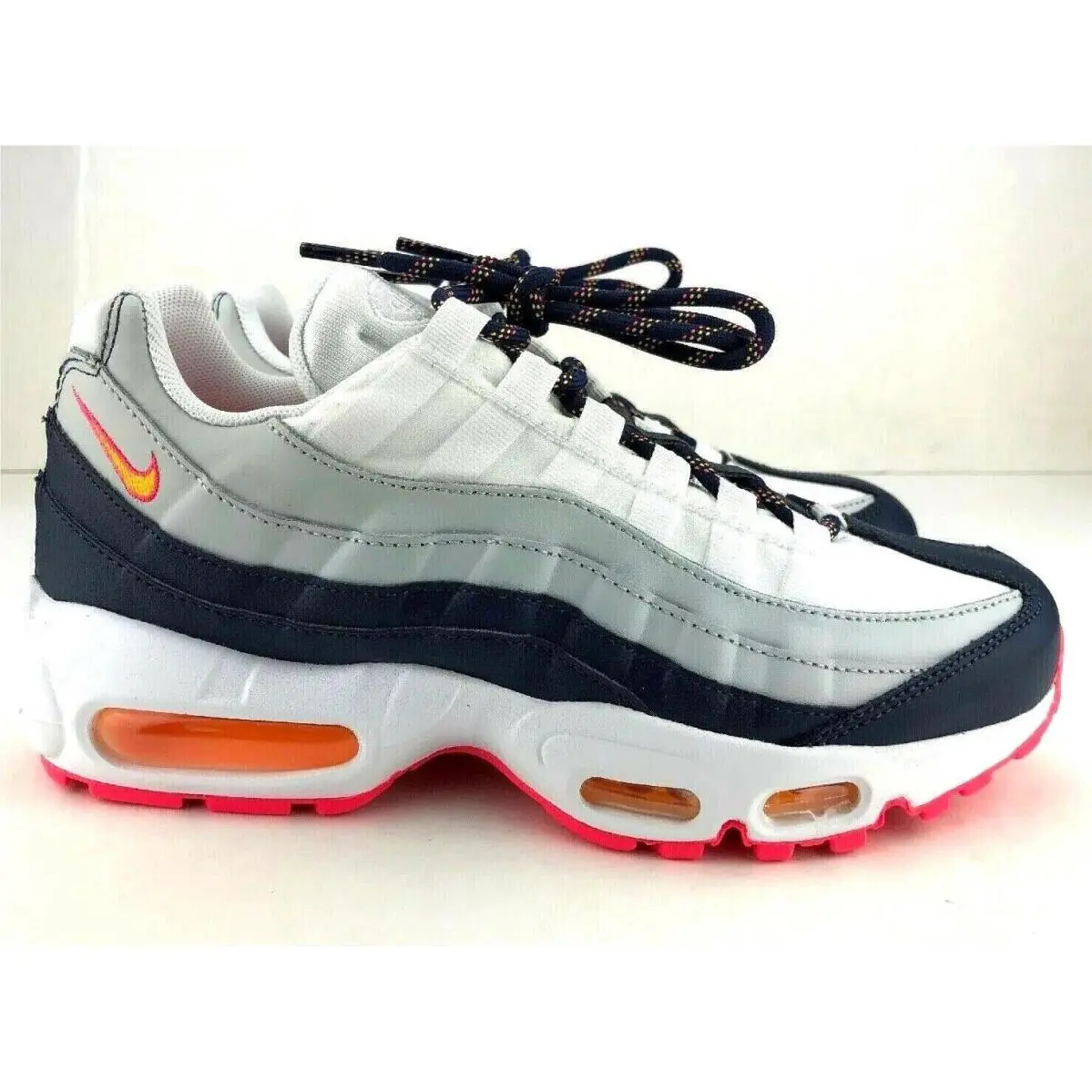 Nike Air Max 95 Premium Shoes Sneakers Navy White Orange Leather Size Y5.5/W7.5