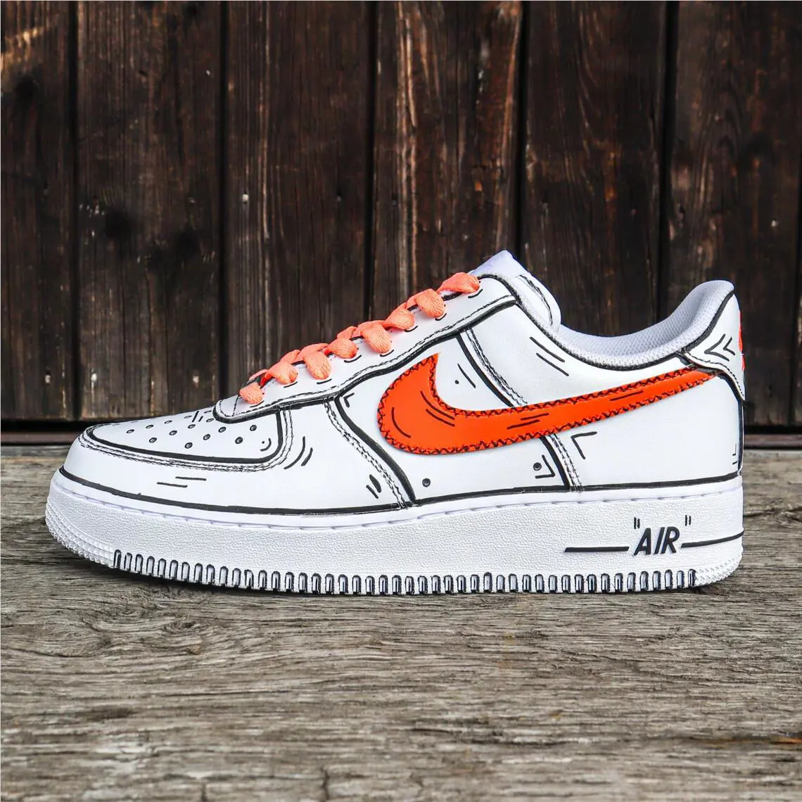 Nike shoes - Nike Air Force 1 - Air Force - CW2288-111 - White, Two Tone: Cartoon Orange Laces Design 4
