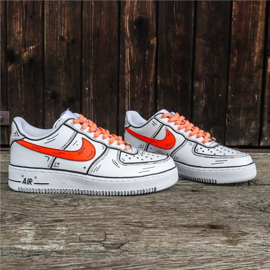 Nike shoes - Nike Air Force 1 - Air Force - CW2288-111 - White, Two Tone: Cartoon Orange Laces Design 6