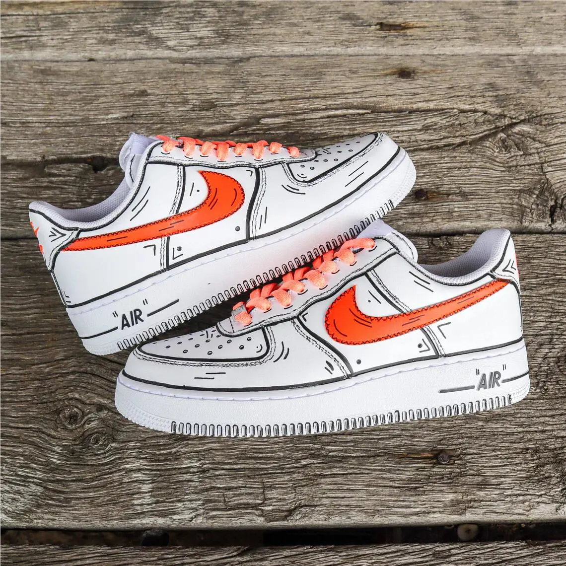 Nike shoes - Nike Air Force 1 - Air Force - CW2288-111 - White, Two Tone: Cartoon Orange Laces Design 13