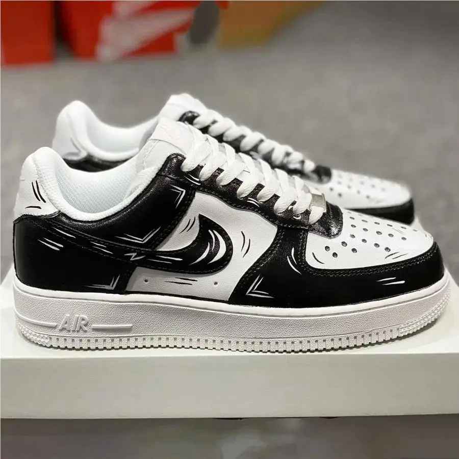 Nike Air Force 1 Custom Low Cartoon White Shoes Black Outline Mens Womens Kids