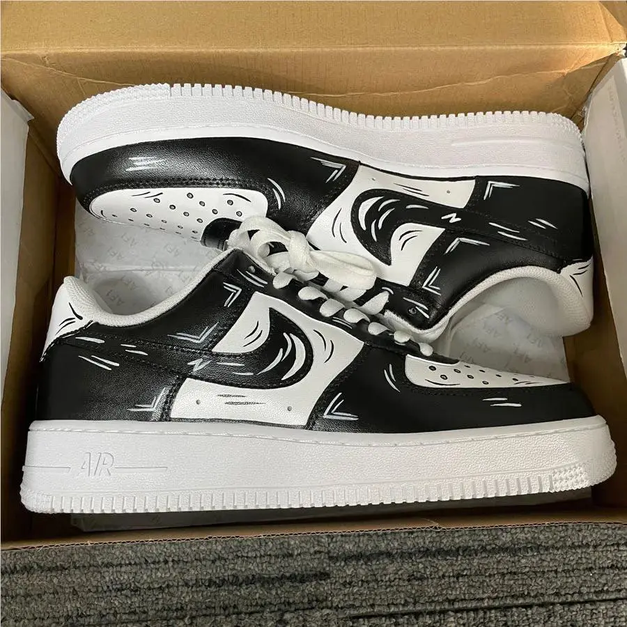 Nike shoes Air Force - White, Two Tone: Cartoon White Shoes Black Outline 12