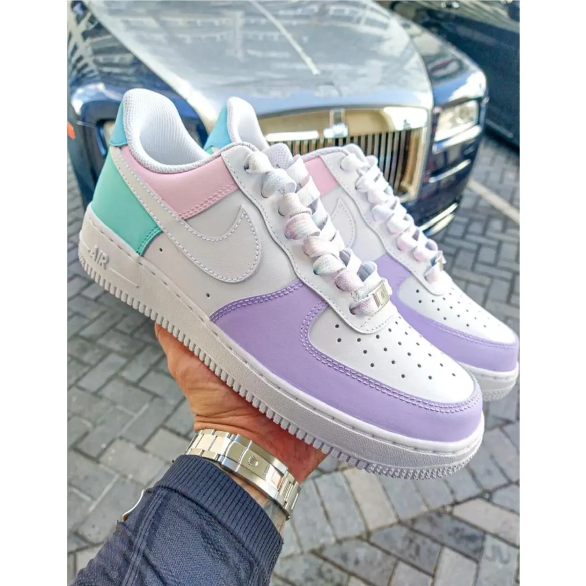 Nike Air Force 1 Custom White Shoes `pastel Easter Lilac Pink Blue` Mens Womens