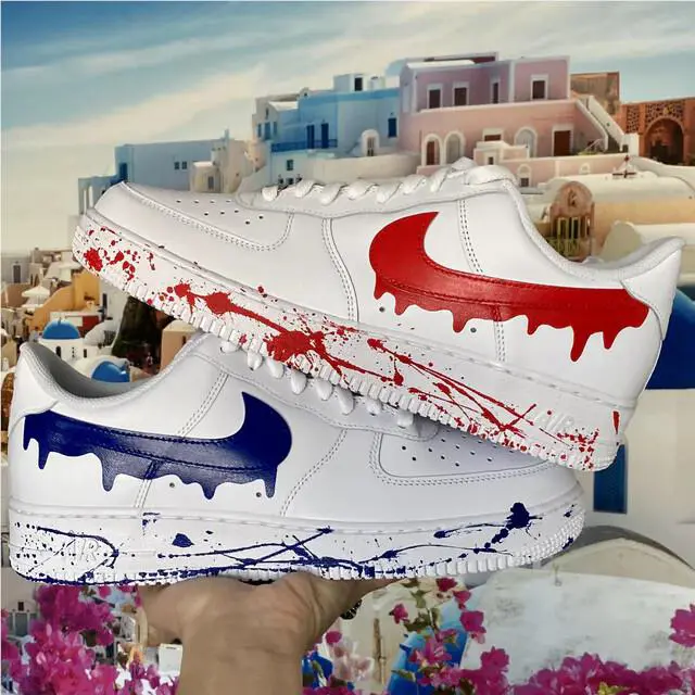 Nike shoes - Nike Air Force 1 - Air Force - CW2288-111 - White, Two Tone: Red and Blue Drip Splatter White Shoes 0