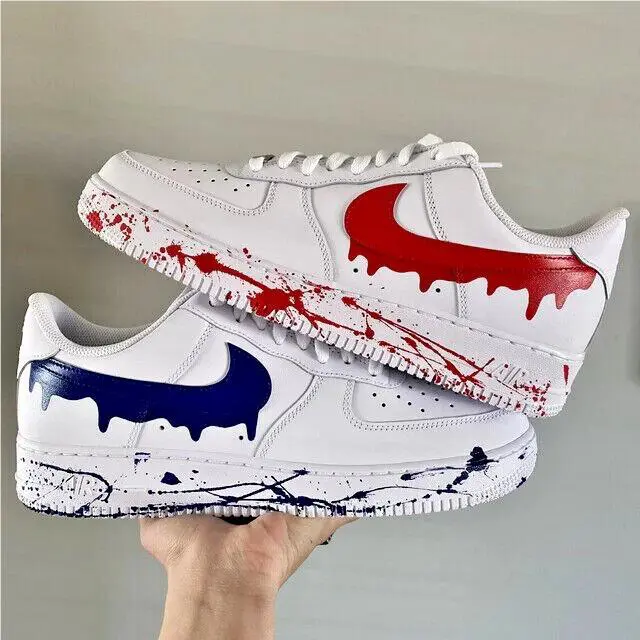 Nike shoes - Nike Air Force 1 - Air Force - CW2288-111 - White, Two Tone: Red and Blue Drip Splatter White Shoes 11