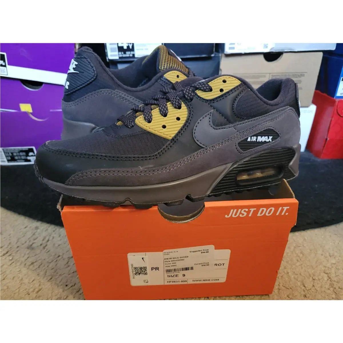 Nike Air Max 90 Sample Suede Black Bronzine Blue Tint Medium Ash 1 95 FB9657 001