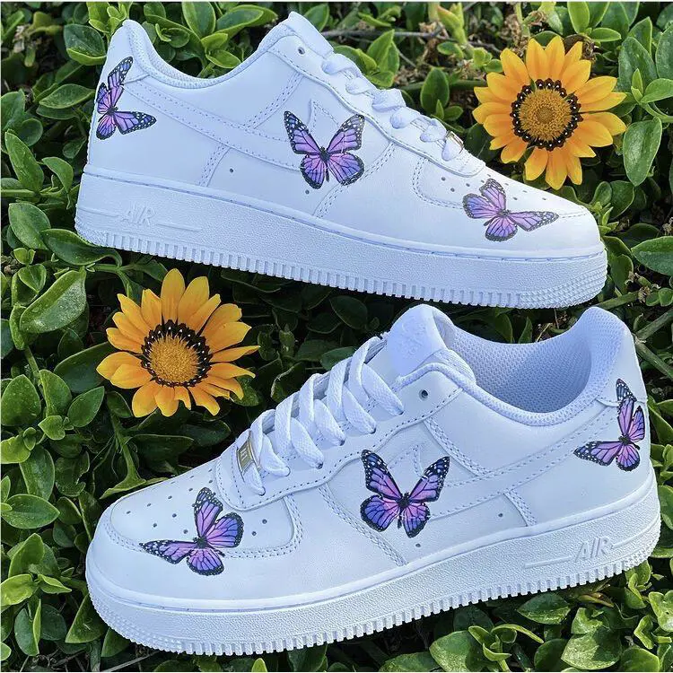 Nike Air Force 1 Custom Shoes Purple Lilac Monarch Butterfly Design Mens Womens Kids