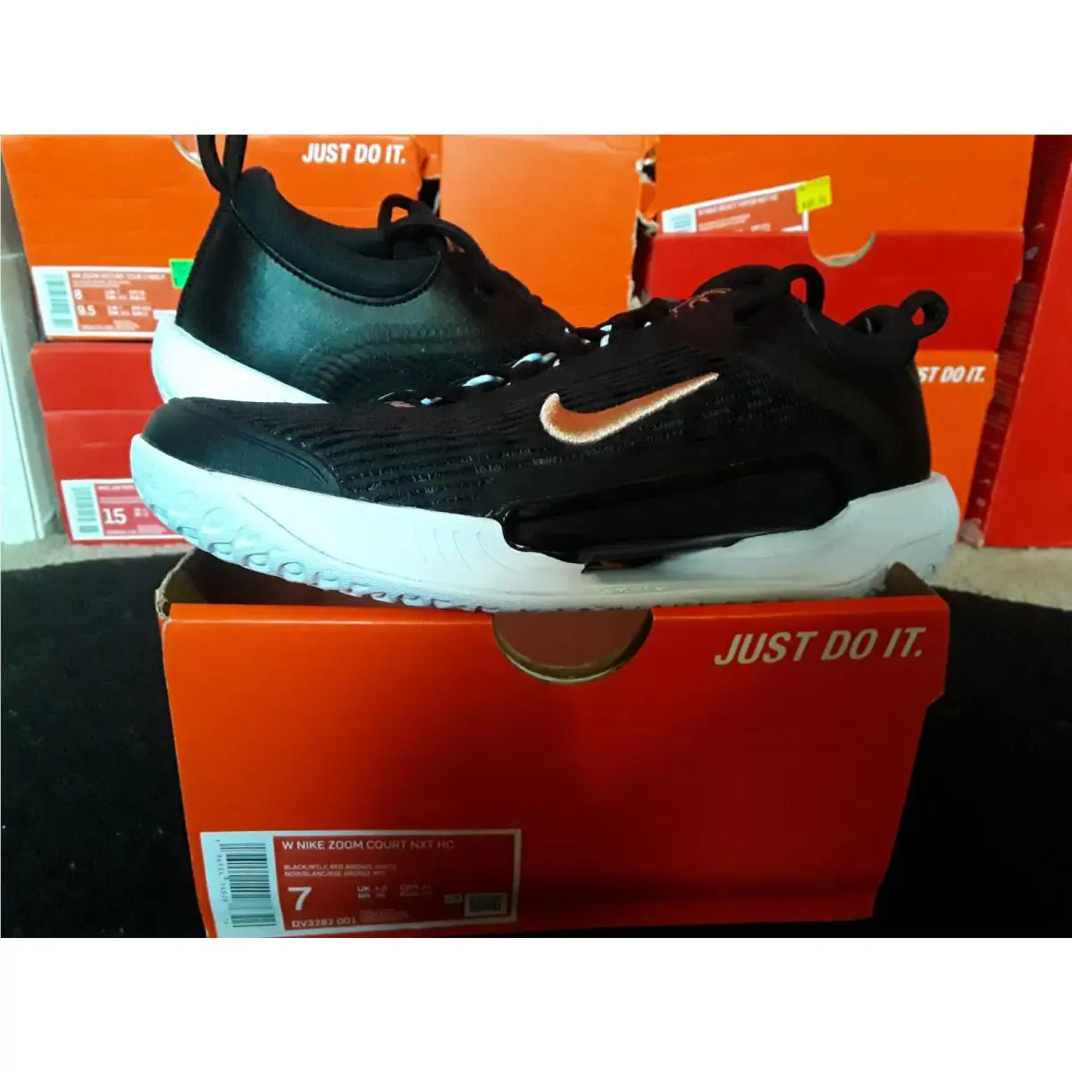 Womens Nike Air Zoom Court Nxt HC Tennis Black Red Bronze White Wmns DV3282 001