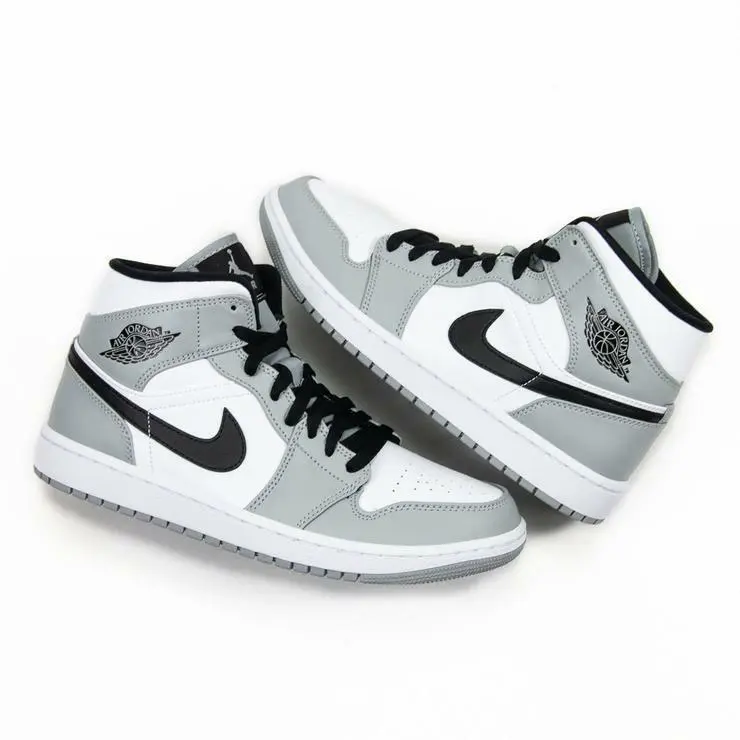 Nike Air Jordan Retro 1 Mid Light Smoke Grey Black White 554724-092 Men GS - Gray
