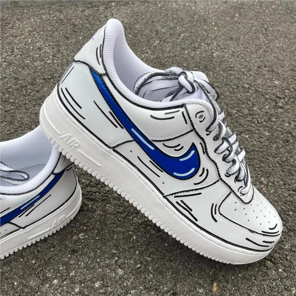Nike shoes - Nike Air Force 1 - Air Force - CW2288-111 - White, Two Tone: Cartoon Blue Swoosh Black Outline 10