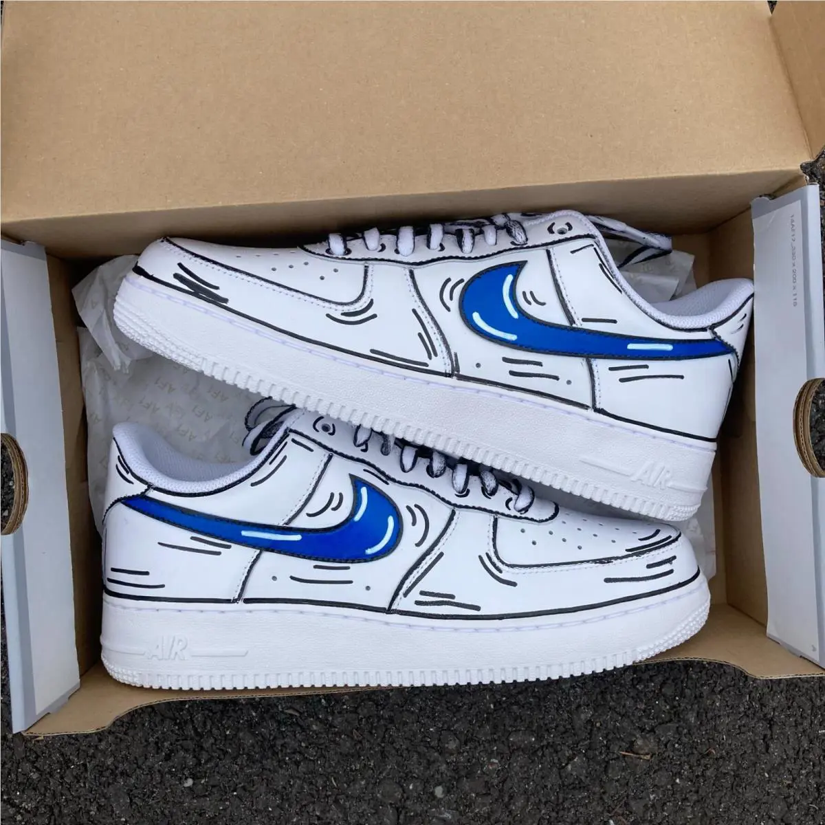 Nike shoes - Nike Air Force 1 - Air Force - CW2288-111 - White, Two Tone: Cartoon Blue Swoosh Black Outline 12