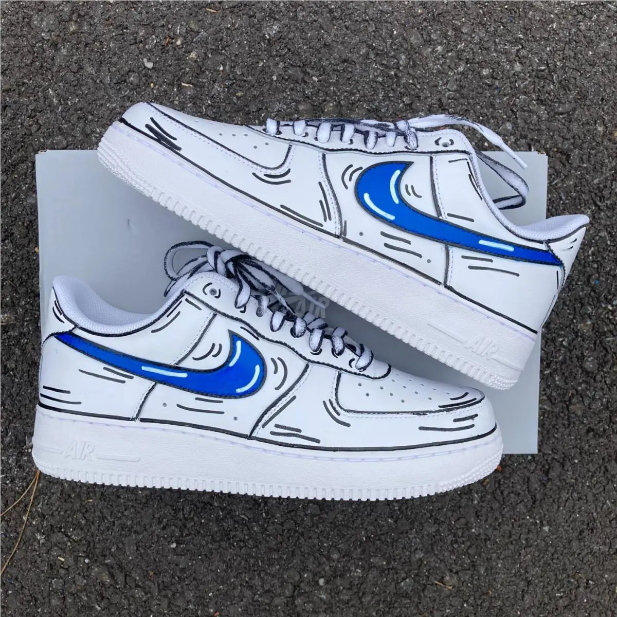 Nike shoes - Nike Air Force 1 - Air Force - CW2288-111 - White, Two Tone: Cartoon Blue Swoosh Black Outline 1