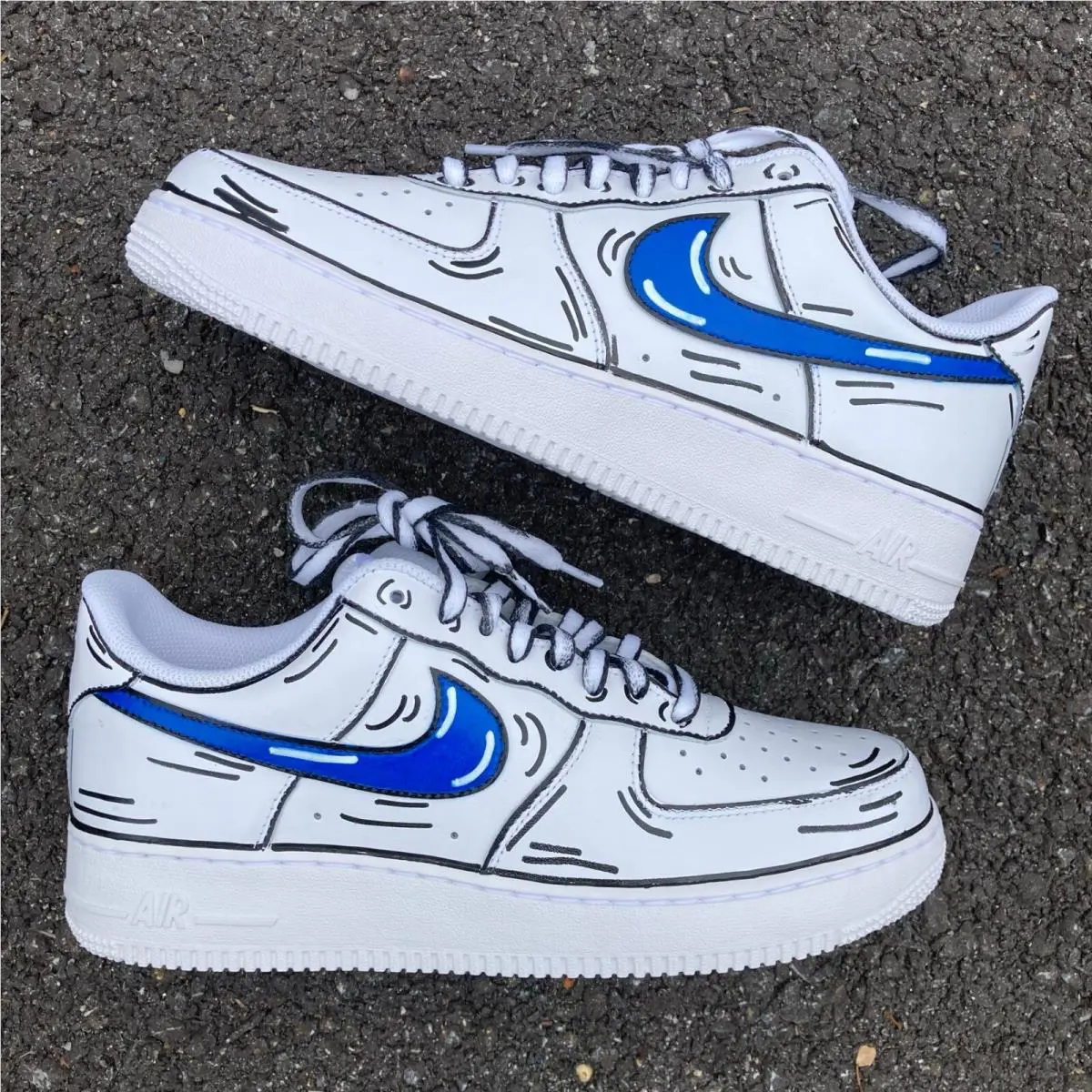 Nike shoes - Nike Air Force 1 - Air Force - CW2288-111 - White, Two Tone: Cartoon Blue Swoosh Black Outline 20