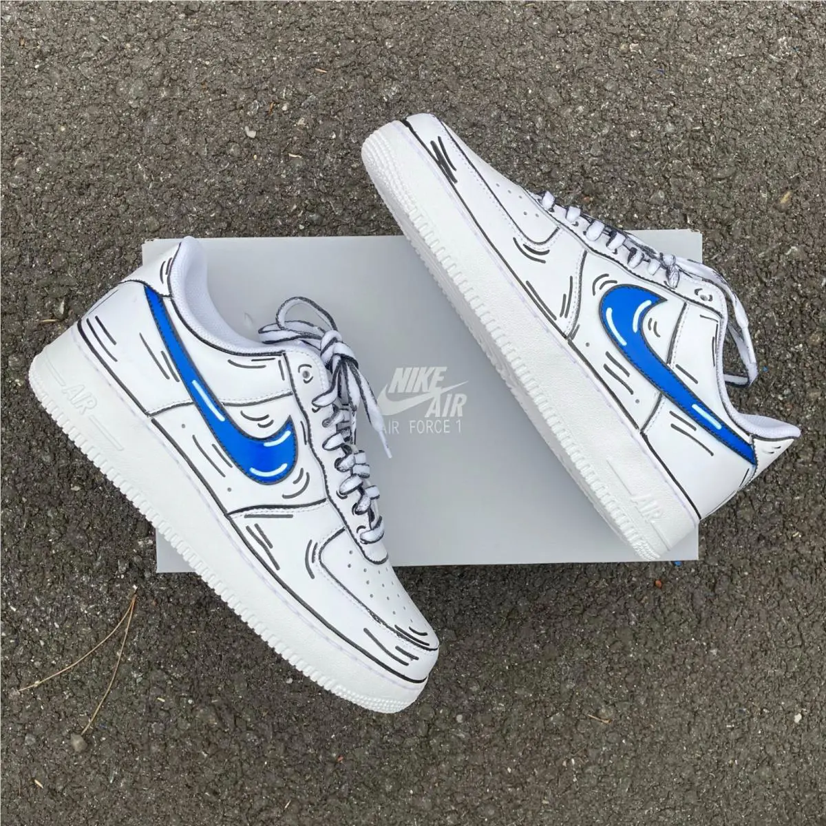 Nike shoes - Nike Air Force 1 - Air Force - CW2288-111 - White, Two Tone: Cartoon Blue Swoosh Black Outline 21