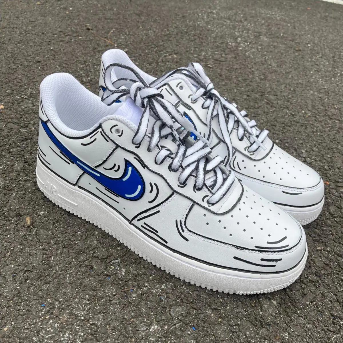Nike shoes - Nike Air Force 1 - Air Force - CW2288-111 - White, Two Tone: Cartoon Blue Swoosh Black Outline 28