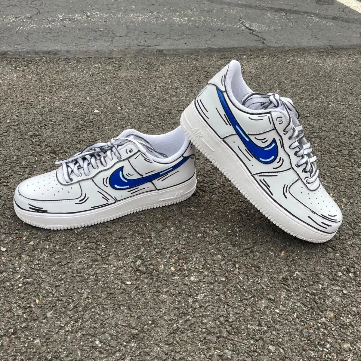 Nike shoes - Nike Air Force 1 - Air Force - CW2288-111 - White, Two Tone: Cartoon Blue Swoosh Black Outline 30
