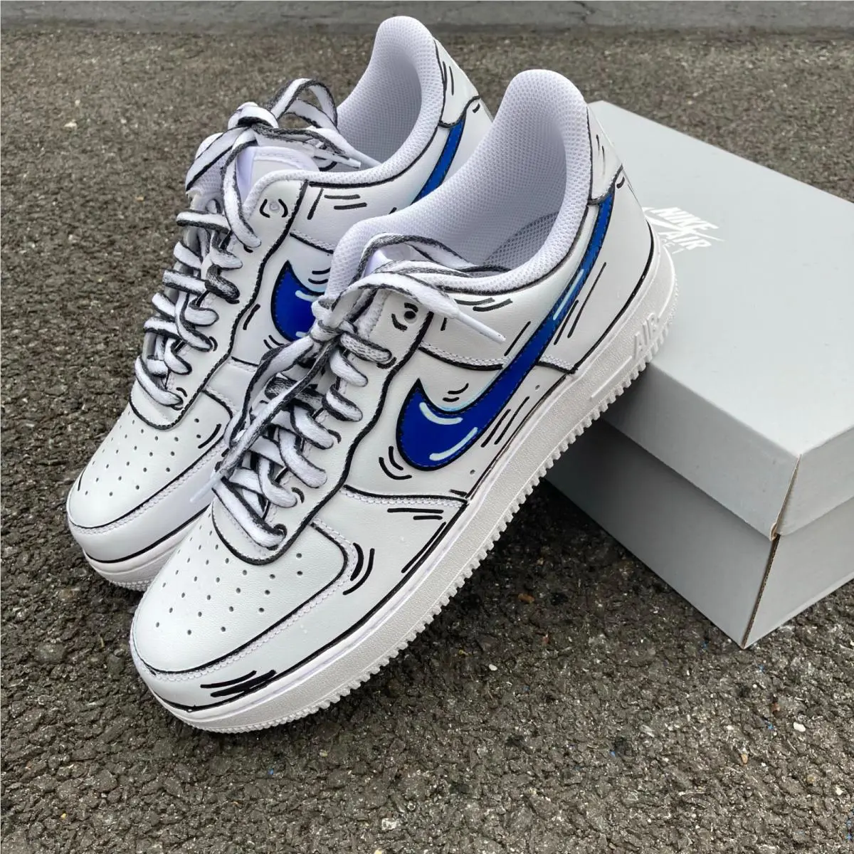 Nike shoes - Nike Air Force 1 - Air Force - CW2288-111 - White, Two Tone: Cartoon Blue Swoosh Black Outline 32