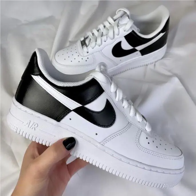 Nike Air Force 1 Custom Two Tone White Black Retro Shoes Mens Womens Kids All Sizes