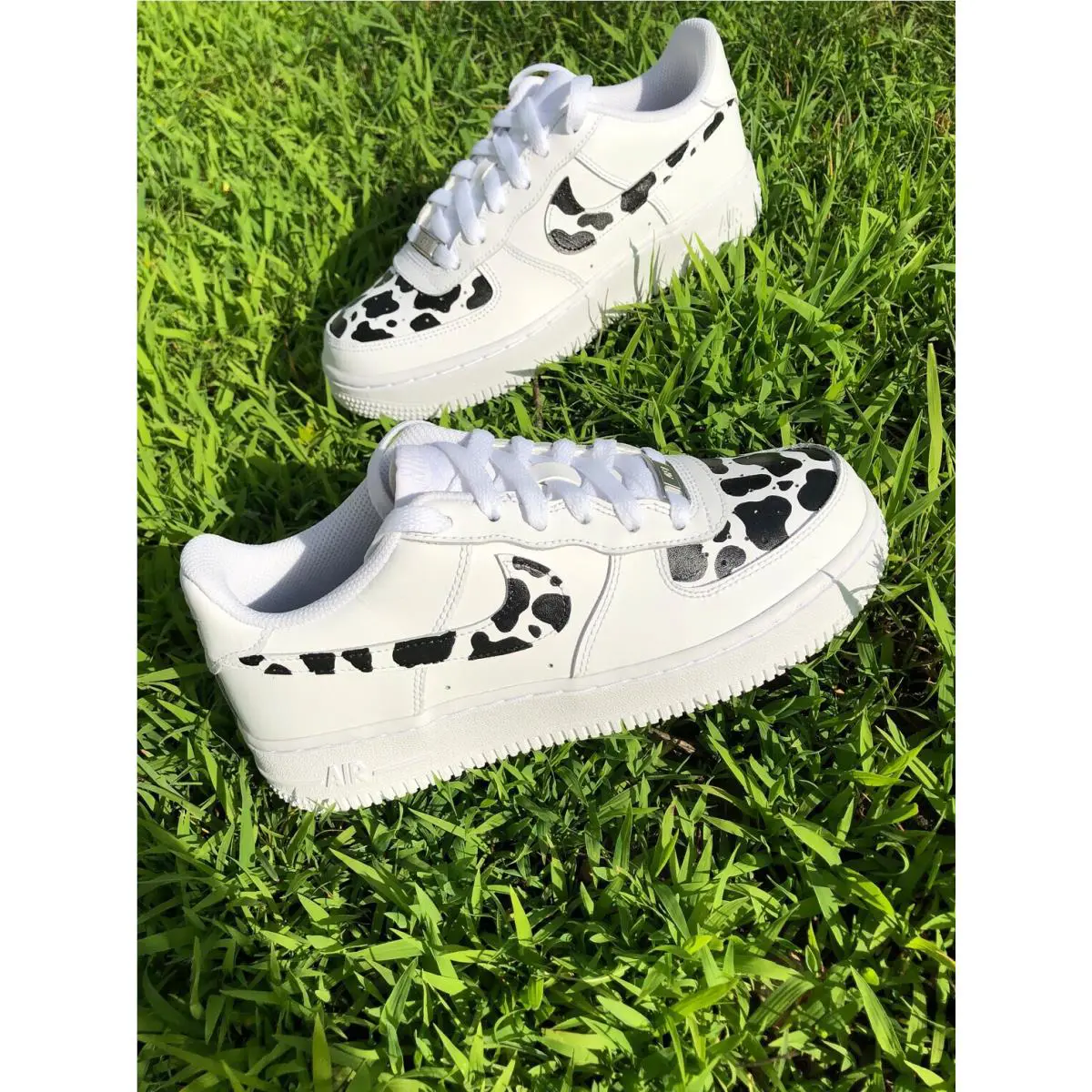 Nike Air Force 1 Animal Cow Print Custom Swoosh Black White Beach Shoes Mens Womens