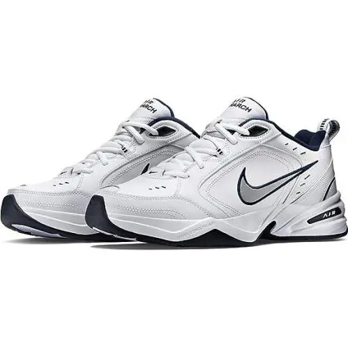 Men Nike Air Monarch IV Whit Met Svr Eather Upper 415445102 - WHITE METALIC SILVER