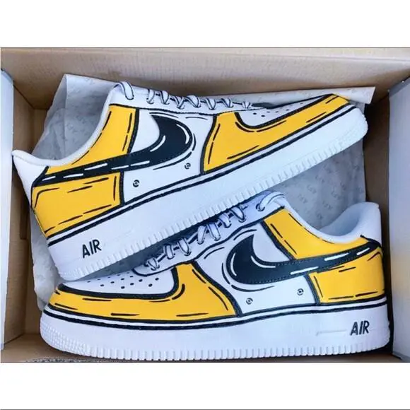 Nike shoes - Nike Air Force 1 - Air Force - DD8959-100 - White, Two Tone: Cartoon Yellow Shoes White Black Outline 1