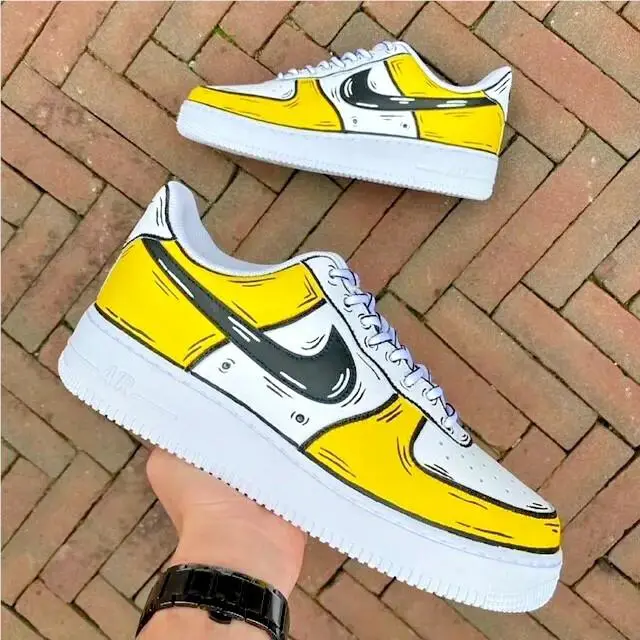 Nike shoes - Nike Air Force 1 - Air Force - DD8959-100 - White, Two Tone: Cartoon Yellow Shoes White Black Outline 18